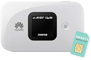 Huawei E5577, CAT 4, 4G Low Cost, Super-Fast Portable Mobile Wi-Fi Hotspot, with FREE SMARTY SIM Card, Unlocked to any Network- White