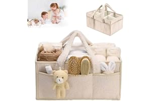 agctrler Wickeltasche Organizer Plüsch Qualitäts-Upgrade, Tragbarer Wickeltisch Organizer mit Teddy, Baby Wickelkorb mit Herausnehmbaren Fächern, Baby Aufbewahrungskorb für Wickel und Babysachen