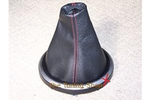 THE TUNING-SHOP LTD The Tuning-Shop Soufflet de levier de vitesse manuel en cuir noir avec couture rouge