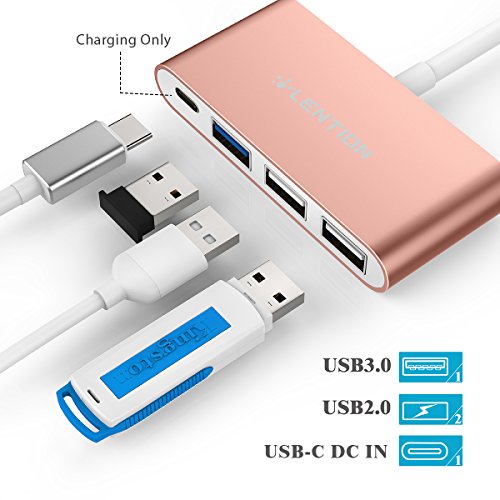 LENTION 4-in1-USB-C-Multiport-Hub / USB-C-Dock mit Typ C, USB 3.0, USB 2.0 Ports für New Macbook 12″ / ChromeBook, Pro Retina 13 15, Surface, Dell XPS u.a., Multiport-Adapter zum Aufladen und Verbinden in den Farben Rose Gold - 2