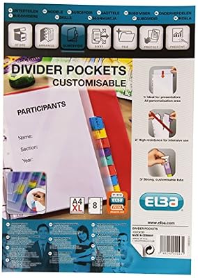 Elba Pochettes intercalaires A4+ 8 positions Polypro Assortis