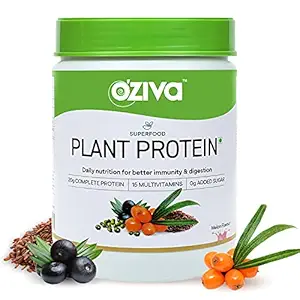 OZiva Superfood Plant Protein (Protein for Beginners with 20g of Complete Protein Powder, Essential Vitamins & Minerals) for Boosting Immunity, Energy & Better Digestion, Melon, 250g