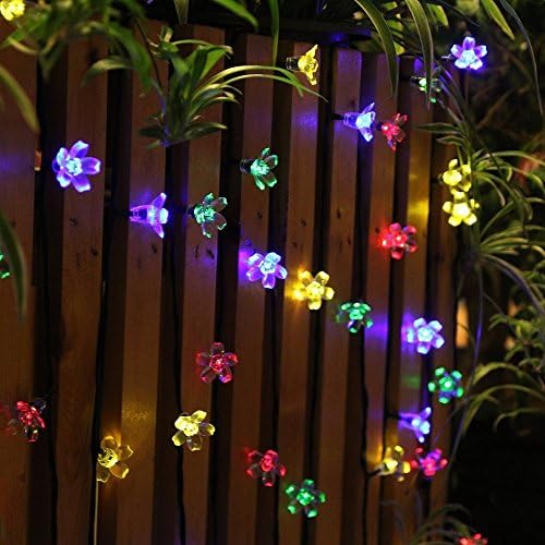 Solar Powered LED Fairy String Lights for Outdoor Garden Patio Party Christmas Tree Xmas Decorations (6m, 50 Flower LEDs, Multicolor)