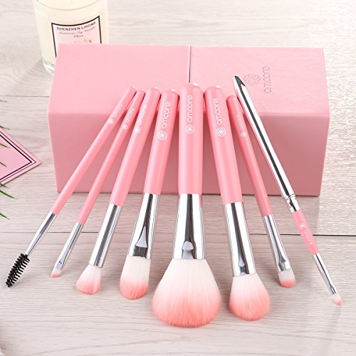 amoore 8 Stück Make Up Buersten Make Up Pinsel Set Pinselsets Holzgriff mit der PU Leder Pinsel Eimer Kosmetik - 4