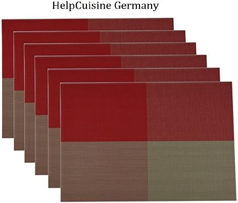 HelpCuisine Placemats set , PVC Mat, Anti-skid Washable Placemats for Dining Table, Grid Design PVC Woven, High Quality (45 x 30 cm), 24 Months Warranty! (Set of 6 Pcs, Red)