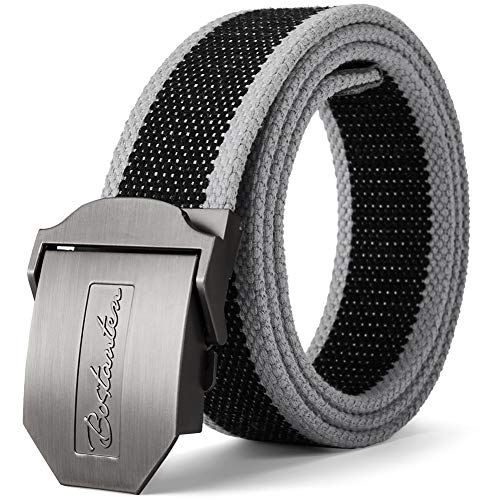 BOSTANTEN Men's Canvas belt with Automatic Metal Sliding Buckle Belts Blue(Size: Waist 39-42)