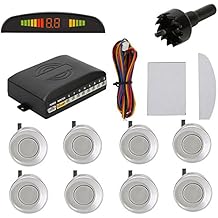 TKOOFN Car Parking Reverse Reversing Backup Radar System with 8 Parking Sensor Front 4 Rear 4 LED Display - Sliver