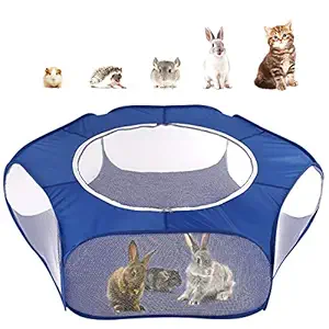 PAWABOO Small Animals Playpen, Breathable & Waterproof Small Pet Cage Tent with Zippered Cover, Portable Outdoor Yard Fence for Kitten/Puppy/Guinea Pig/Rabbits/Hamster/Hedgehogs/Chinchillas, Indigo