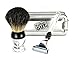 Produktbild Herren Bartpflege Set - hochwertiges Rasierset aus echt Dachshaar Rasierpinsel Zupfhaar Golddachs + Nass - Rasierer aus Acryl für Mach3 Klingen, Männer Pflege, Geschenk - Idee in Metall - Klappbox