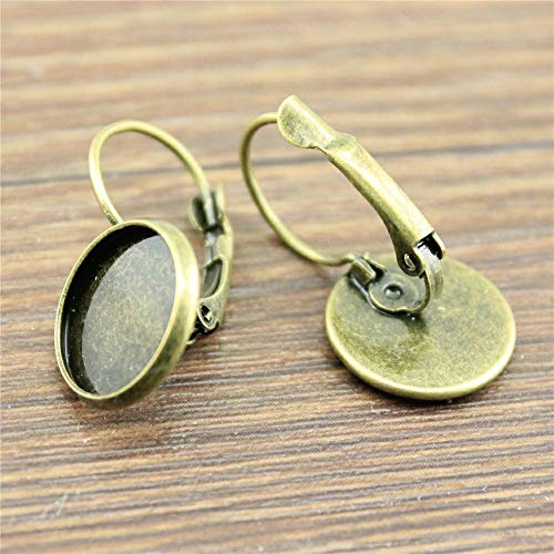 NEWME 20 Piezas Palanca Francesa Atrás Ganchos Pendientes Ajuste 20mm Round Cabochons de Vidrio de Foto Latón Configuración de Base de camafeo Suministros para componentes de hallazgos de Joyas H118