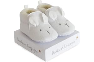 Doudou et Compagnie - Chaussons Lapins Bébé - blanc - Petits Chaussons Tout Doux et Chauds - avec Boite Cadeau - Lavable à 30° - Dès la Naissance - Idée Cadeau de Naissance pour Bébé - DC3707