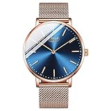 LIGE Herren Damen Unisex Uhren Mode Einfache Ultradünne Analog Quarz Uhren Wasserdichte Rose Gold Edelstahl Mesh Armband+Kasten