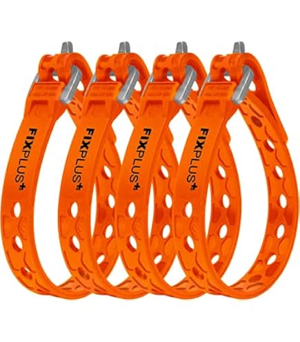 Fixplus Lot de 4 correas de amarre Nano Slim Fit - Para asegurar, fijar, agrupar y apretar - De plástico especial con hebilla de aluminio - 40 cm x 1 ,2 cm - Negro