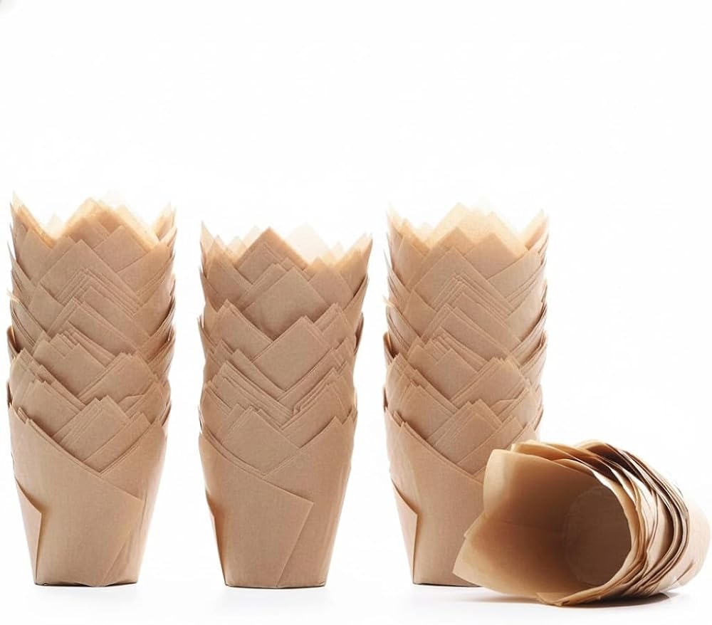 Orret Home 20 Adet Kraft Kağıt Muffin Kalıbı – Lale Formlu Cupcake Fırın Kağıdı, Tek Kullanımlık Kek Kalıbı, Isıya Dayanıklı Doğal Kraft Muffin Cupcake Pişirme Kağıdı (60)