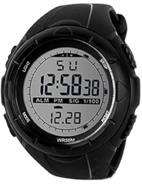 Skmei LED Hintergrundbeleuchtung Silikon Band Multifuctional Sport Quarz Armbanduhr für Herren–Schwarz