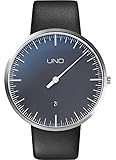 Botta Design UNO+ Jubiläumsedition Quarz Armbanduhr - Einzeigeruhr, Edelstahl, Datum, Lederband (44, Perlschwarz)