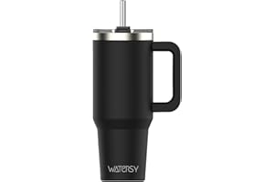 WATERSY 891 ml Vaso con Pajita, Taza Termica Café para Frío y Caliente, Vaso Termico con Asa de Acero Inoxidable, 30oz Tumbler Travel Mug, para Gimnasio, Oficina, Viaje (Negro)