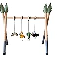 HB.YE Baby Wooden Play Gym with 4 PCS Pendant Toys 4 PCS Covers Handmade Foldable Frame + 4PCS Teethers + 4PCS Leaf Hats Rattle Rings Sensory Toy Activity Gift (Grey&Green)