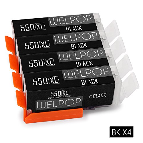 WELPOP 4 Schwarz Ersatz für Canon PGI-550XL/ CLI-551XL Druckerpatronen, Hoher Reichweite Kompatibel mit Canon Pixma iP7250 MX925 MG6350 MG5650 MG7550 MG5550 MX725 MG6350 MG7550 MG7150 iP8750 MX925 Drucker