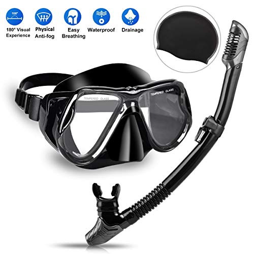 Charlemain Masque De Plongée,Masque Snorkeling Vue Panoramique HD avec Tuba Plongée,Professionnel Anti-Buée Et Anti-Fuite,Ajustable Masque Plongee pour Adultes