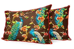 DreamVio Jute Fabric Printed Decorative Pillow/Throw/Cushion Covers for Living Room, Bed Room, Sofa,Chairs,Pillow Cases, Pillow Covers Set of 2, Size 12x18 Inches Style135