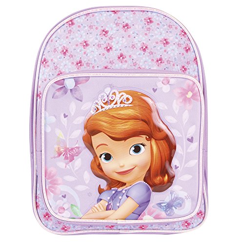 Petit Sac à Dos Fille Princesse Sofia - Cartable Scolaire Enfant avec Poche Avant - Sac d'école pour Le Jardin d'enfants - Violet - 31x24x11 cm - Perletti