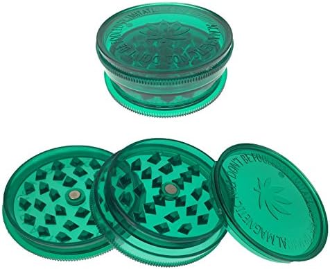 PLASTIC HERB AND TOBACCO MAGNETIC GRINDER 3 PART ASSORTED (GREEN)