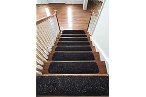 emmahome Shaggy Glitter Carpet Stair Treads NON-SLIP MACHINE WASHABLE Mats/Rugs, 22x67cm, 25mm Thickness -London (Black, 13)