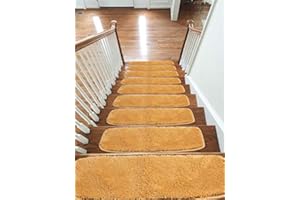 EMMAHOME New Luxury Microfiber Soft Carpet Stair Treads Non-Slip Machine Washable Mats/Rugs, 20x55cm (Mustard, 13)