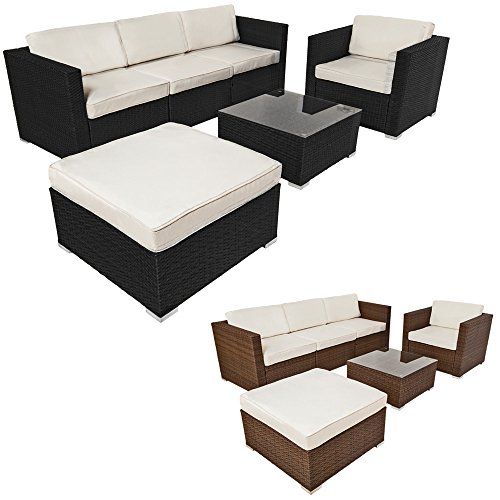 TecTake POLI RATÁN CONJUNTO TRESILLO MUEBLES DE CONJUNTO PARA JARDÍN - disponible en diferentes colores - (Negro | No. 401175)