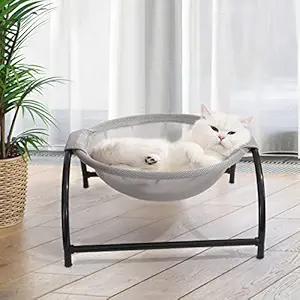 NOYAL Cat Hammock Bed, Elevated Pet Bed Breathable Hanging Nest with Detachable Cover and Heavy Duty Iron Frames Cat Cooling Cot for Kitty & Puppy (Gray)