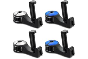 Hitopin 4 Piezas Gancho para Asiento de Coche, Multifuncional Para Coche Gancho, 2 en 1 Reposacabezas Coche Gancho, para Colgar Bolsos, Artículo Pequeño (Azul, Plateado)