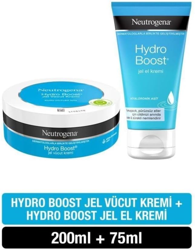 Neutrogena Hydro Boost Jel Vücut Kremi 200 ml + Jel El Kremi 75 ml | Hyalüronik Asit İçeren, Yoğun Nemlendirme, El ve Vücut Bakımı İçin 2’li Set