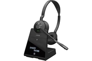 Jabra Engage 75 SE Drahtloses Stereo-Headset für professionelle Anrufe, DECT, 150 m Reichweite, USB-C zu USB-A mit fortschrittlichem Mikrofon mit Geräuschunterdrückung, mit Standfuß, Kabel - Schwarz