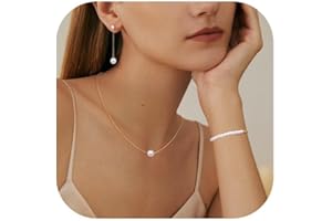 LOLIAS Pearl Necklace, Earrings & Bracelet Set - 14K Gold Plated Pearl Jewelry - Adjustable Choker, Drop Earrings - Dainty Wedding Jewellery Set