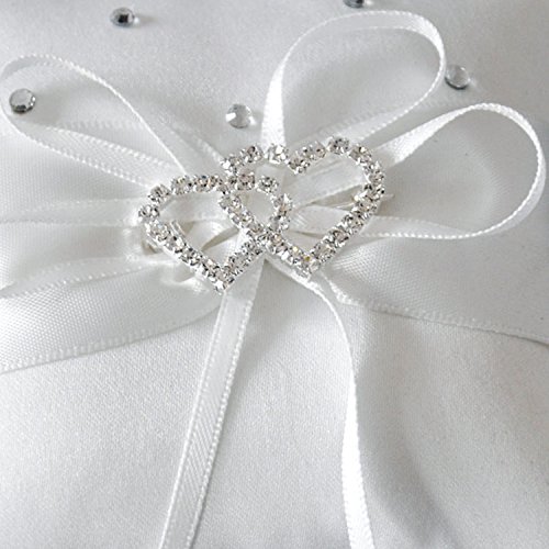 JUYUAN-EU schöne Blumen-Knospe Hochzeit Tasche Elfenbein Ringkissen Doppel-Herz Träger 20 x 20 cm - 2