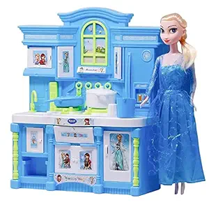 SV ONLINE Frozen Barbie Doll with World Dream House Kitchen Set Lights and Beautifull Music Opening Doors Princess for Girls Household Kids Modern Play Battery Operated Cooking Appliances Kids (Multi)