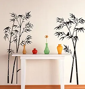 Decals Design Beautiful Bamboo Tree Black Wall Sticker (PVC Vinyl, 90 cm x 60 cm, Black)