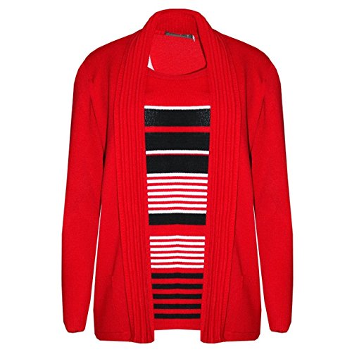 Ladies Striped Twin Knitwear Set Women Jumper Cardigan Two Piece