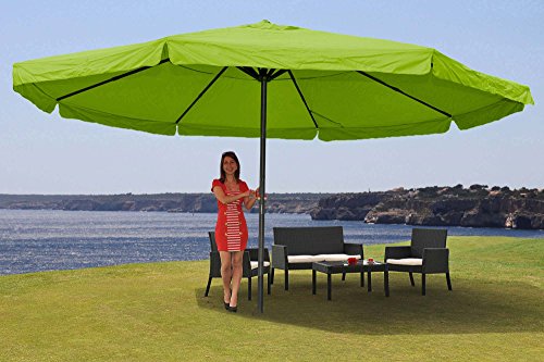 Alu-Sonnenschirm Meran, Gastronomie Marktschirm mit Volant Ø 5m ~ grün ohne Ständer - 2