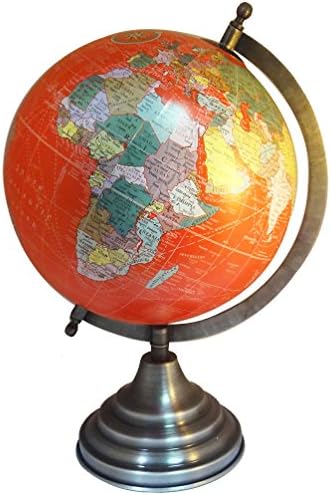 Red Plastic Ball Globe Indian Table Home Decor Handmade 13" Tall Antique Globe Desktop Table Decorative Map Globes