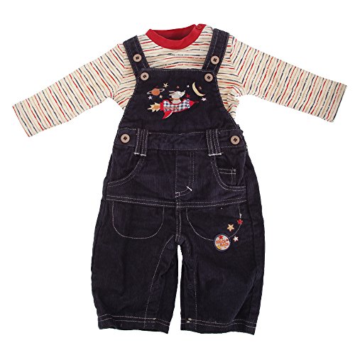 Baby Boys Space Race Corduroy Dungarees And Striped T-Shirt Set (6-12 Months) (Navy/Cream)