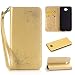 Produktbild Lonchee Microsoft Lumia 650 N650 Wallet Tasche Brieftasche Schutzhülle , geprägten Design Hochwertige PU Leder Folio Tasche Case Hülle im Bookstyle mit Standfunktion Kredit Kartenfächer (golden)
