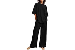 HAOLEI Ensemble Jogging Femme Coton et Lin Survêtement 2 Pcs Combinaison Été Automne Sweat Sweatshirt Pantalon de Sport Tenue de Sport Décontracté Streetwear Lâche Respirant T-Shirts + Pantalon