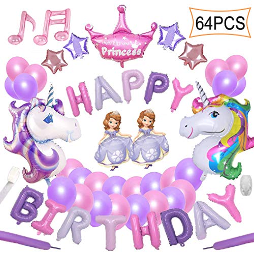 Yidaxing 64pcs Decorazioni per Feste Unicorno 2 Enorme Palloncino Unicorno Buon Compleanno Ballon Banner del Partito per l'infanzia Ragazza Festa di Compleanno della Signora Matrimonio (Rosa Viola)