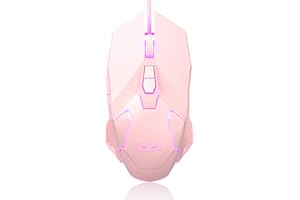 MageGee G10 Gaming Mouse Wired, 7 Colors Breathing LED Backlit Gaming Mouse, 6 Adjustable Speeds, Ergonomic Optical Computer Mouse with 7 Buttons for Windows PC Gamers, Pink