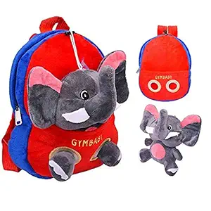 APPU Small Fun Backpack Bag for Kids with Detachable Plush Toy - 2 in 1 with Removable Elephant - Red and Blue Plush Fabric - Toys for Babies, Boys, Girls Under 4 Years-Soft and Safe,Pack of 1