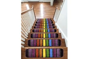 EMMA HOME emmahome Carpet Stair Treads NON-SLIP MACHINE WASHABLE Mats/Rugs, 22x67cm, 11mm Thickness (13, Rainbow)