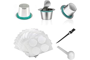 iSuperb 3 Pièces Rechargeables en Acier Inoxydable Capsules de Café Tasse avec 60 Café Aluminium film Couvercles Réutilisables Capsule de Café Filtre Compatible avec les machines d'origine Nespresso