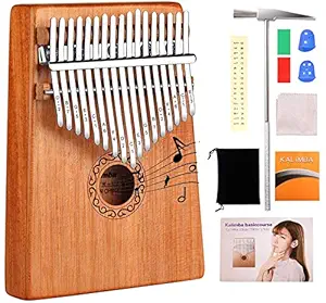 Techtest Kalimba Musical Instrument 17 Keys Thumb Piano Solid Mahogany Body with Learning Book, Tune Hammer, Cloth Bag, Sticker,